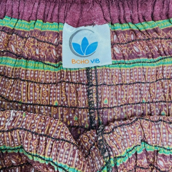 Boho Vib Harem Pants L/XL Purple Mandala Peacock Smocked Waist Yoga Joggers - Picture 3 of 6